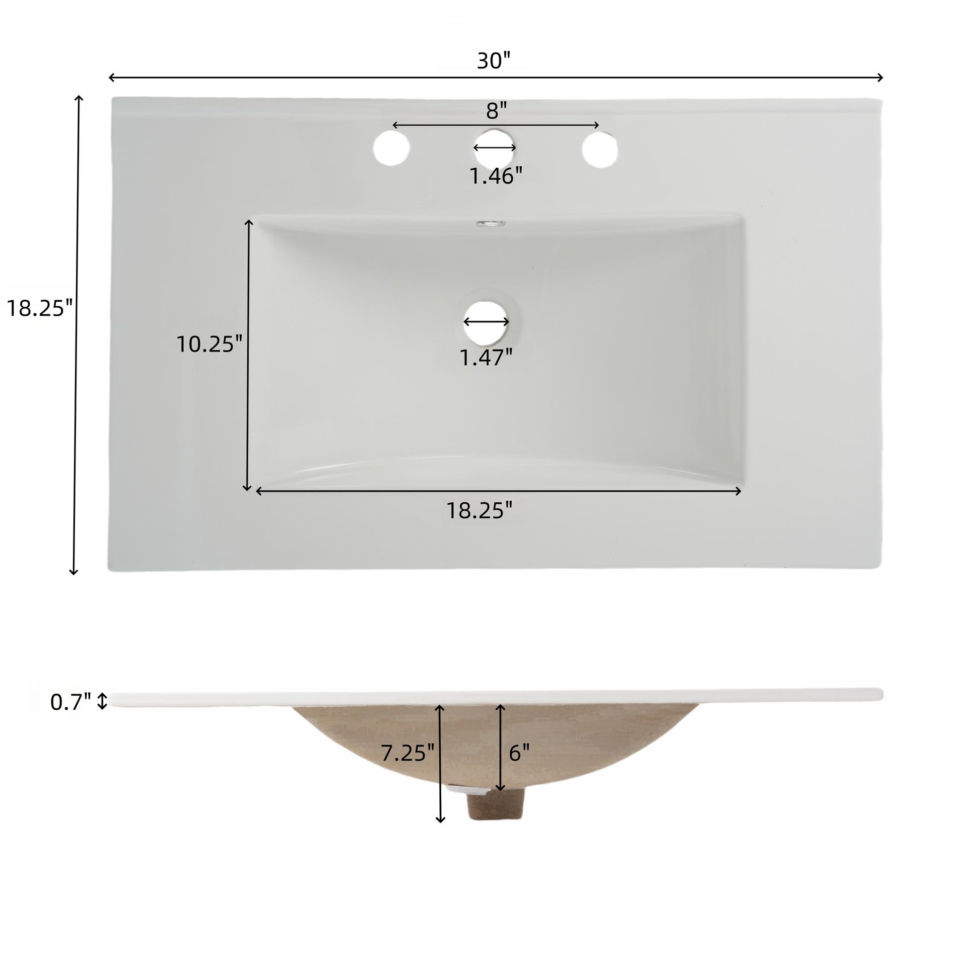 30" Bathroom Vanity with Ceramic Sink, Equipped with Vertical Pulls and Full-Extension Drawers, Freestanding Bathroom Vanity with Soft Close Drawer Slides, Fluted Design, White