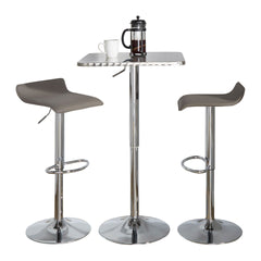 Bistro Square-Ale Contemporary Adjustable Bar Set in Silver and Chrome Metal with Grey PVC and Oval Footrest by LumiSource - 3 Piece