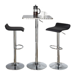 Bistro Square-Ale Contemporary Adjustable Bar Set in Silver and Chrome Metal with Black PVC and Oval Footrest by LumiSource - 3 Piece
