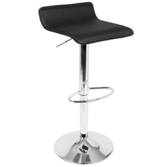 Bistro Square-Ale Contemporary Adjustable Bar Set in Silver and Chrome Metal with Black PVC and Oval Footrest by LumiSource - 3 Piece