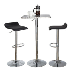 Bistro Square-Ale Contemporary Adjustable Bar Set in Silver and Chrome Metal with Black PVC and Oval Footrest by LumiSource - 3 Piece