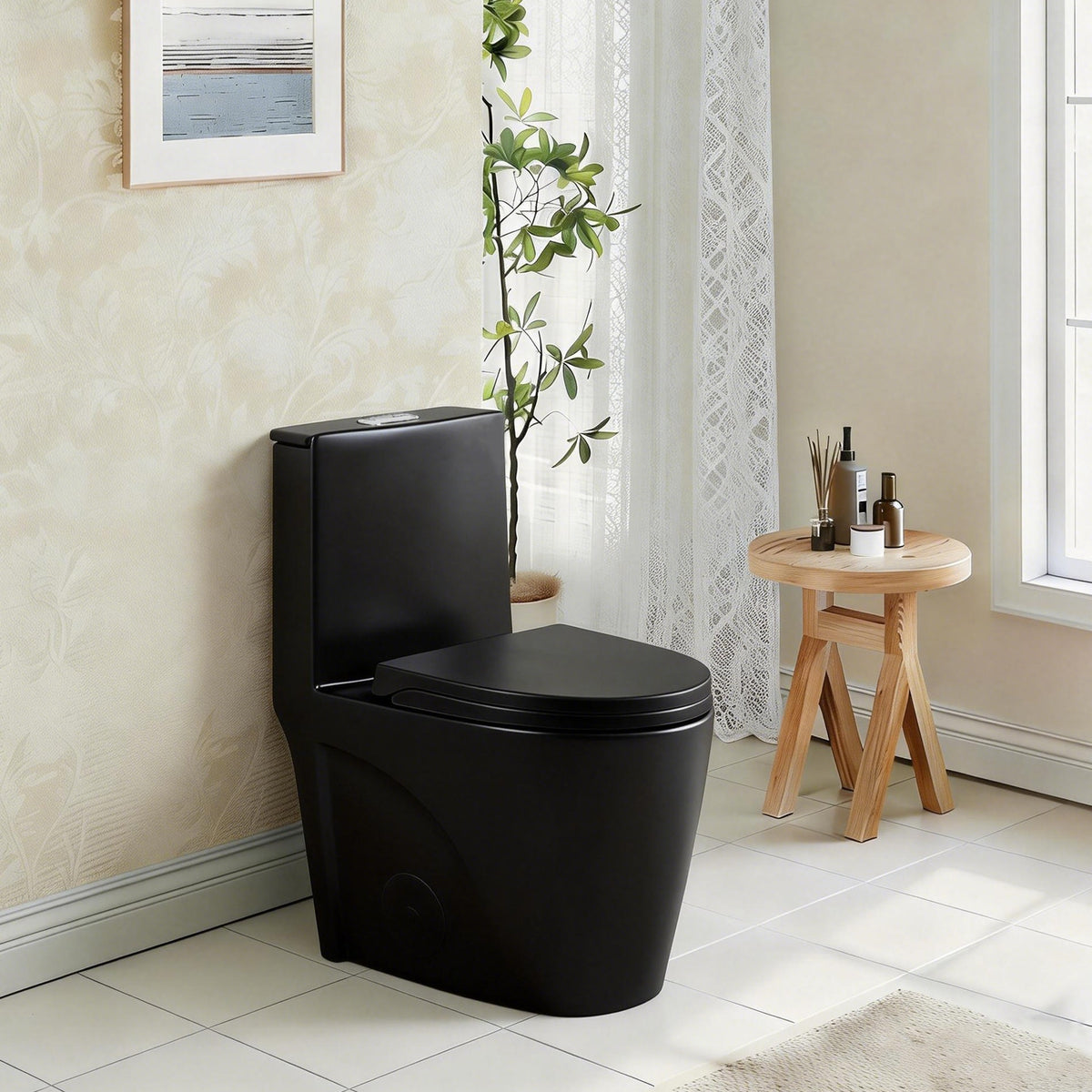 1.1/1.60 GPF Dual-Flush One Piece Toilet, Water-Saving Elongated Comfort Height Floor Mounted, Soft Close Seat, 1000 Gram Map Flushing Score Toilet, Matte Black GF-24T01-MB