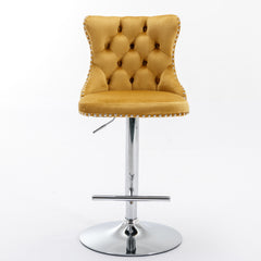 A&A Furniture,Swivel Velvet Barstools Adjusatble Seat Height from 25-33 Inch, Modern Upholstered Chrome base Bar Stools with Backs Comfortable Tufted for Home Pub and Kitchen Island（Gold,Set of 2）