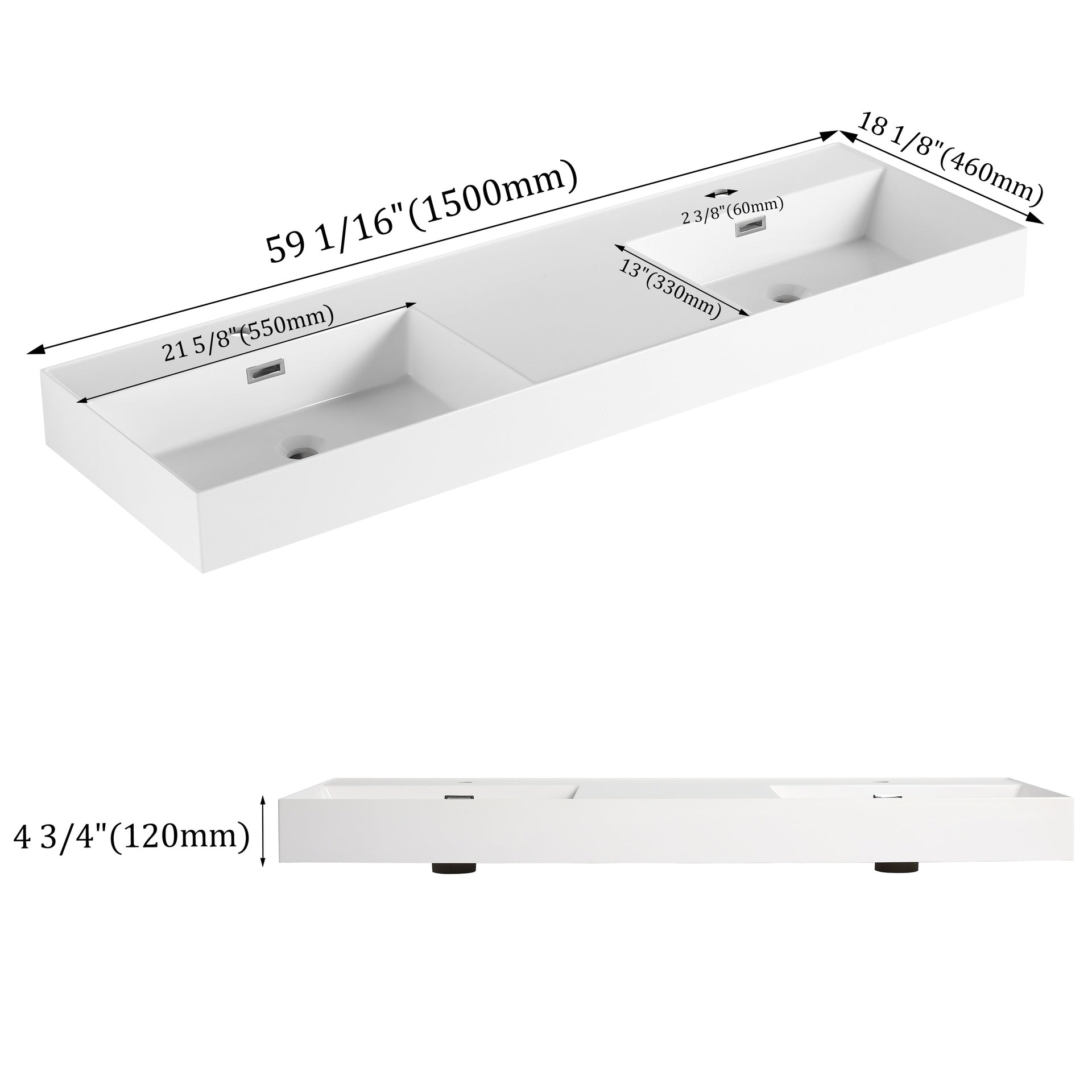 60 Inch Bathroom Resin Sink(GRB60120DMO)