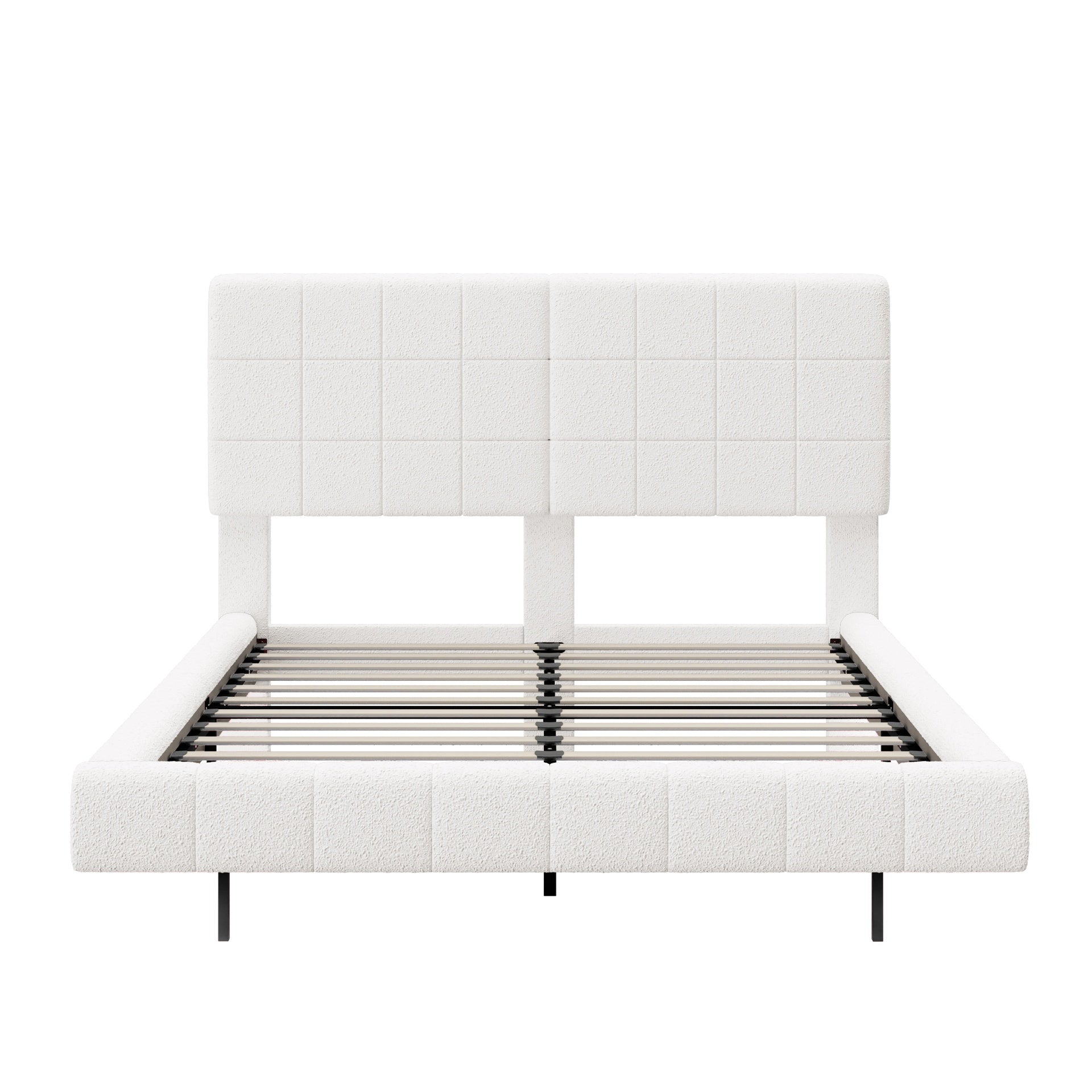 White  Boucle Floating Bed with Light,Queen