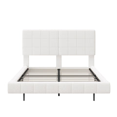 White  Boucle Floating Bed with Light,Queen
