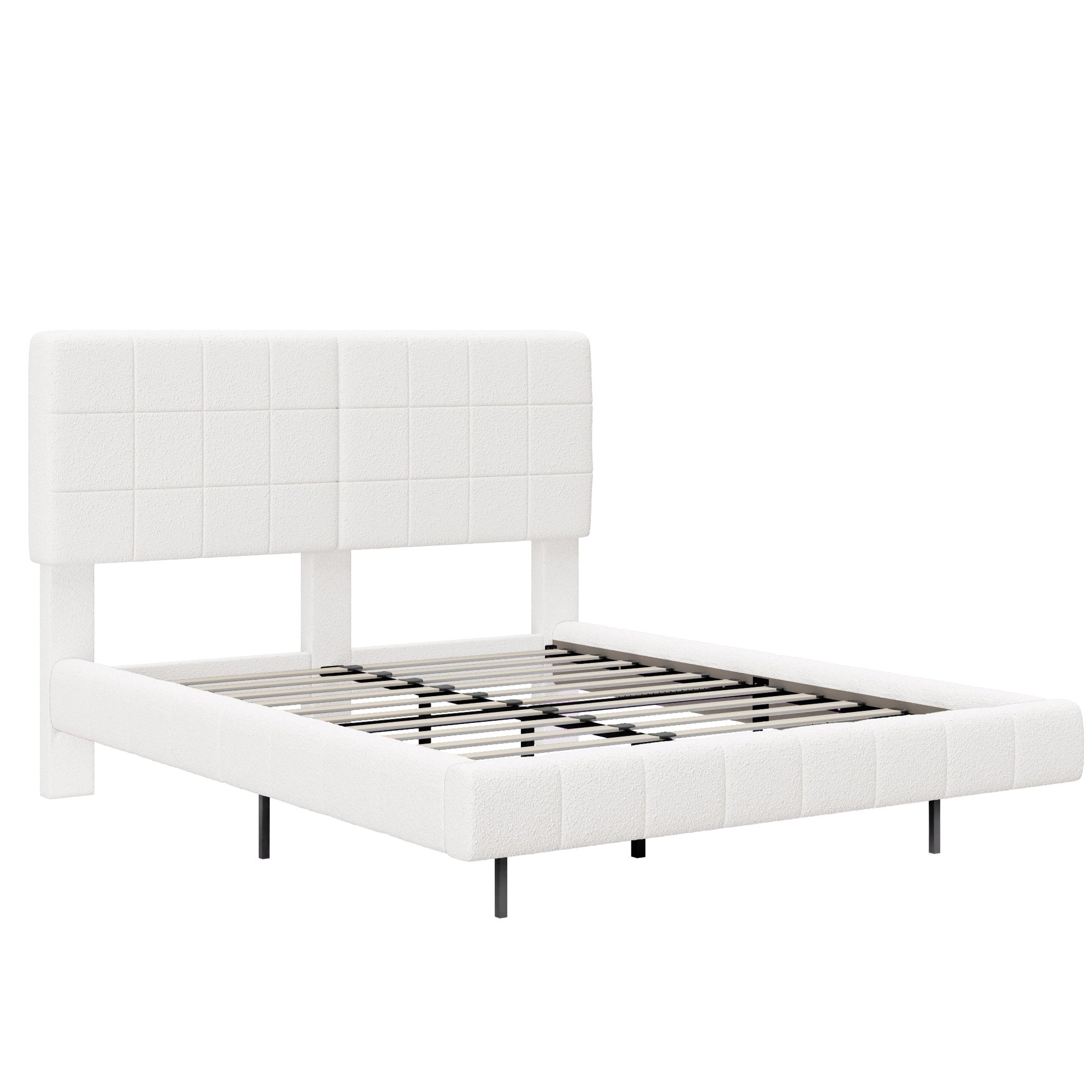 White  Boucle Floating Bed with Light,Queen
