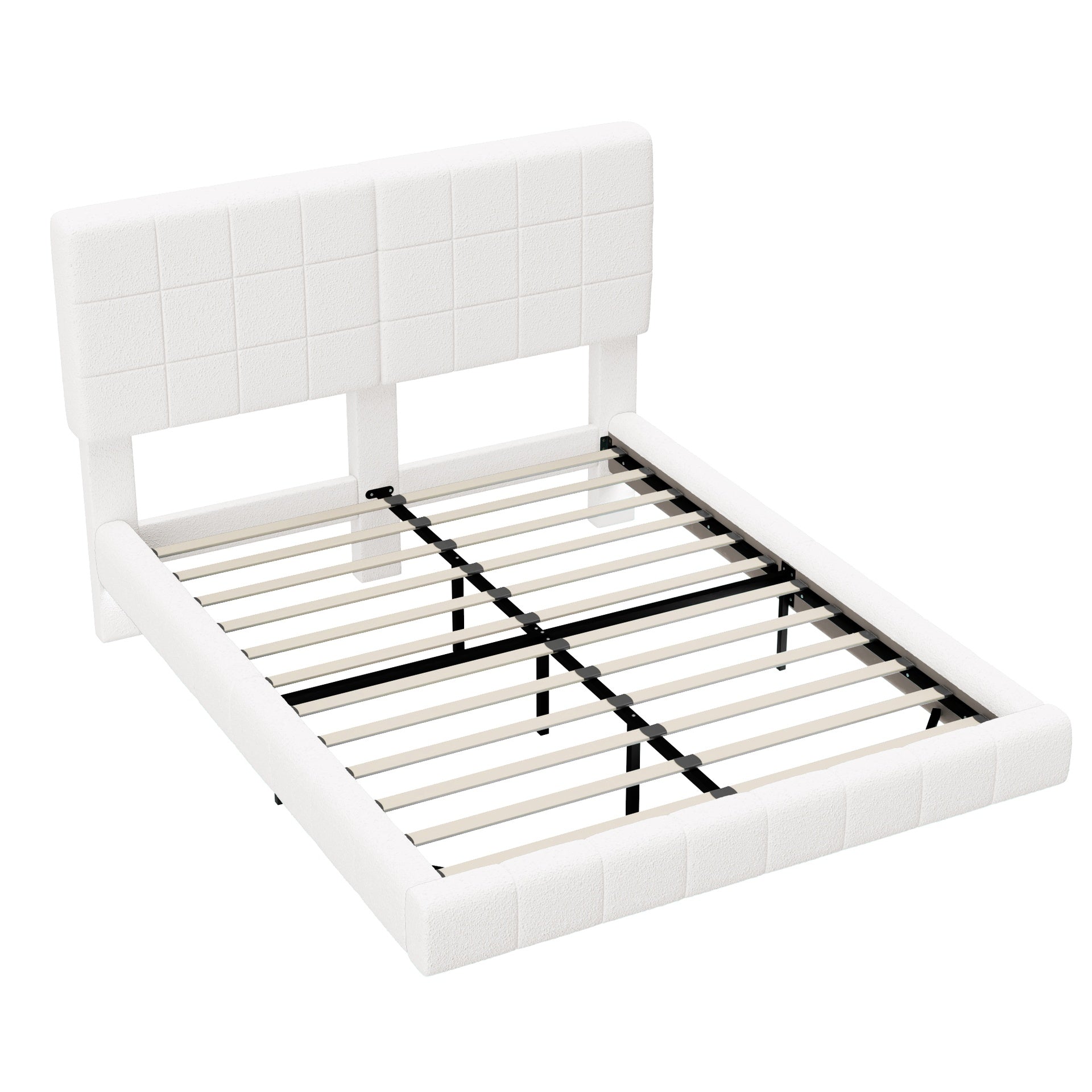 White  Boucle Floating Bed with Light,Queen