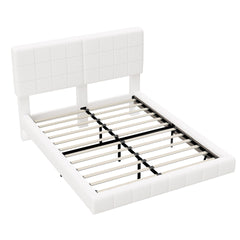 White  Boucle Floating Bed with Light,Queen