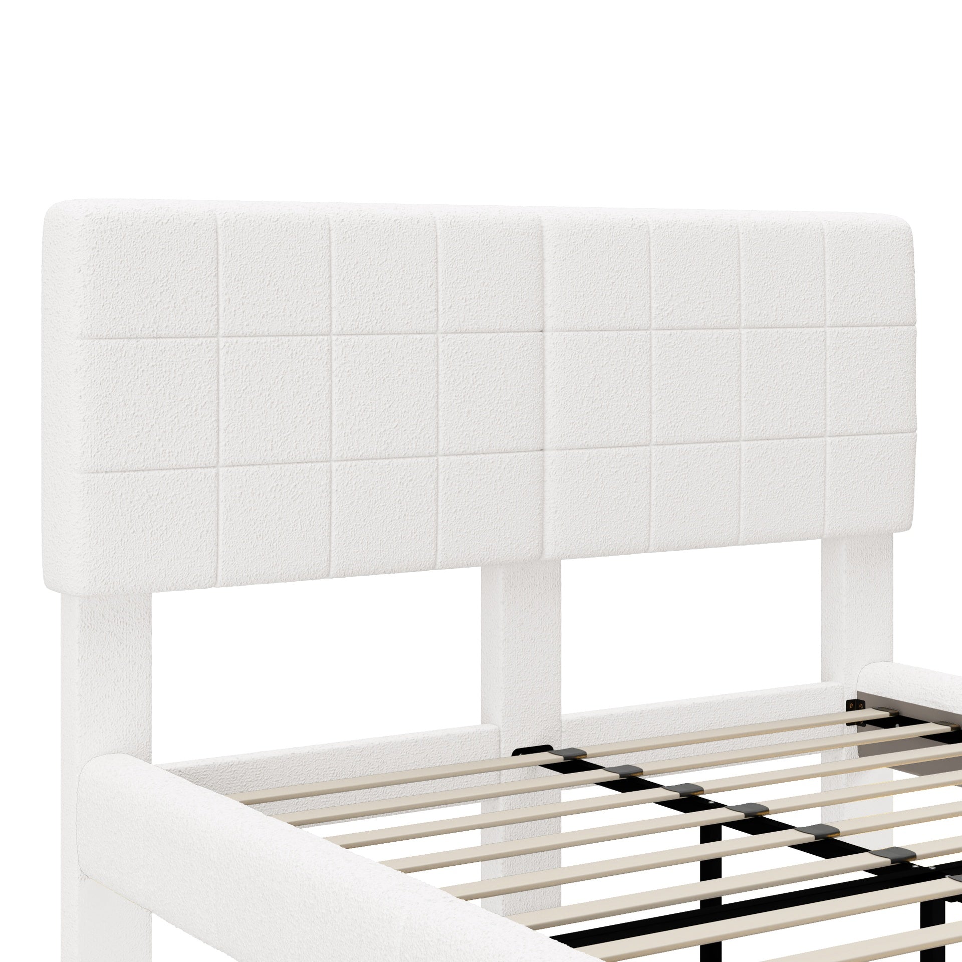 White  Boucle Floating Bed with Light,Queen