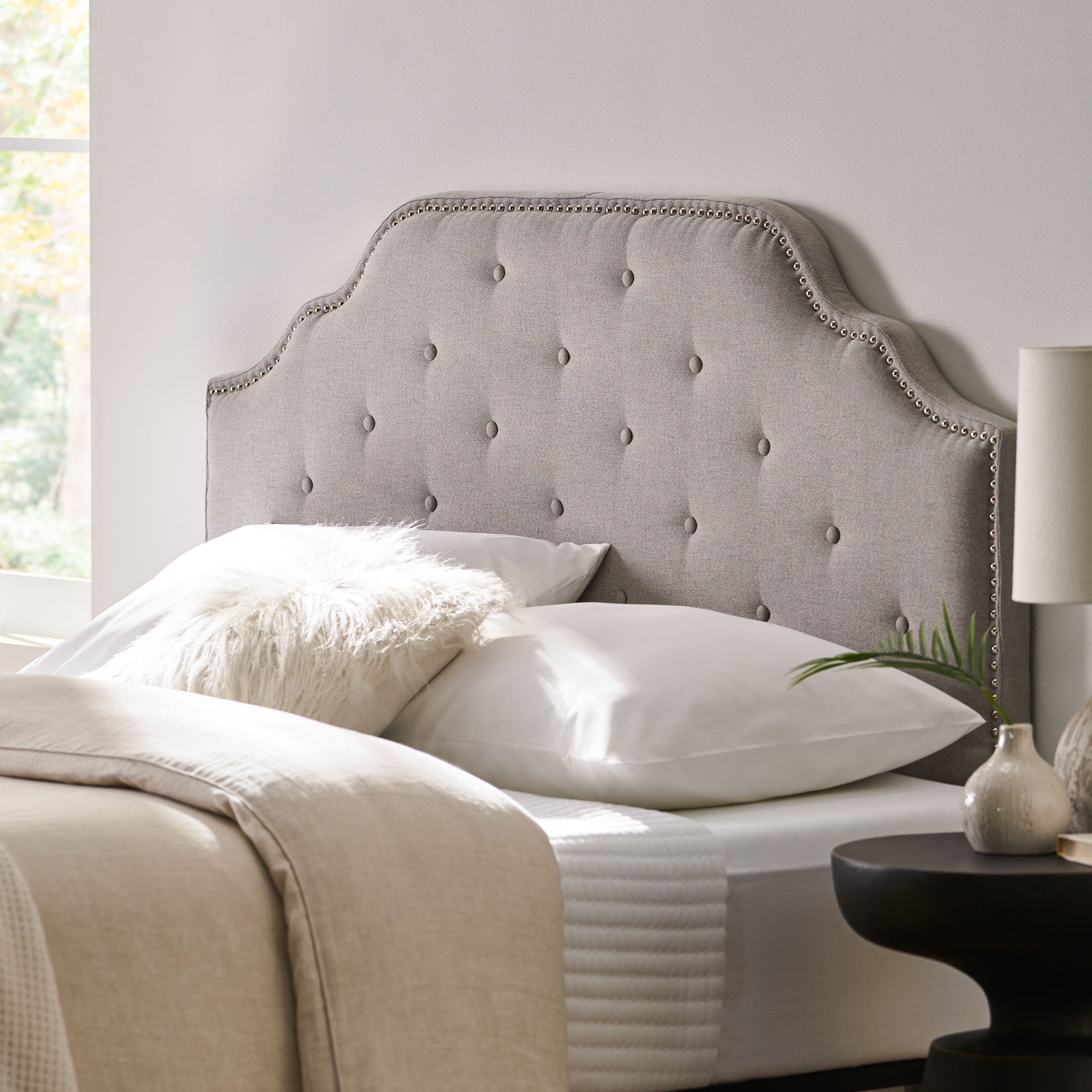 Tufted Upholstered Headboard Queen Size, Solid Wood Head Board with Durable Metal Legs, Adjustable Height Queen headboard with Nailhead Trim,fabric Headboard in Modern Button Tuffted Design
