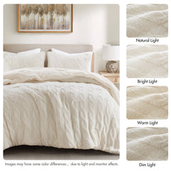 3 Pieces Full/Queen Cable Knit Chenille Comforter Set,Ivory