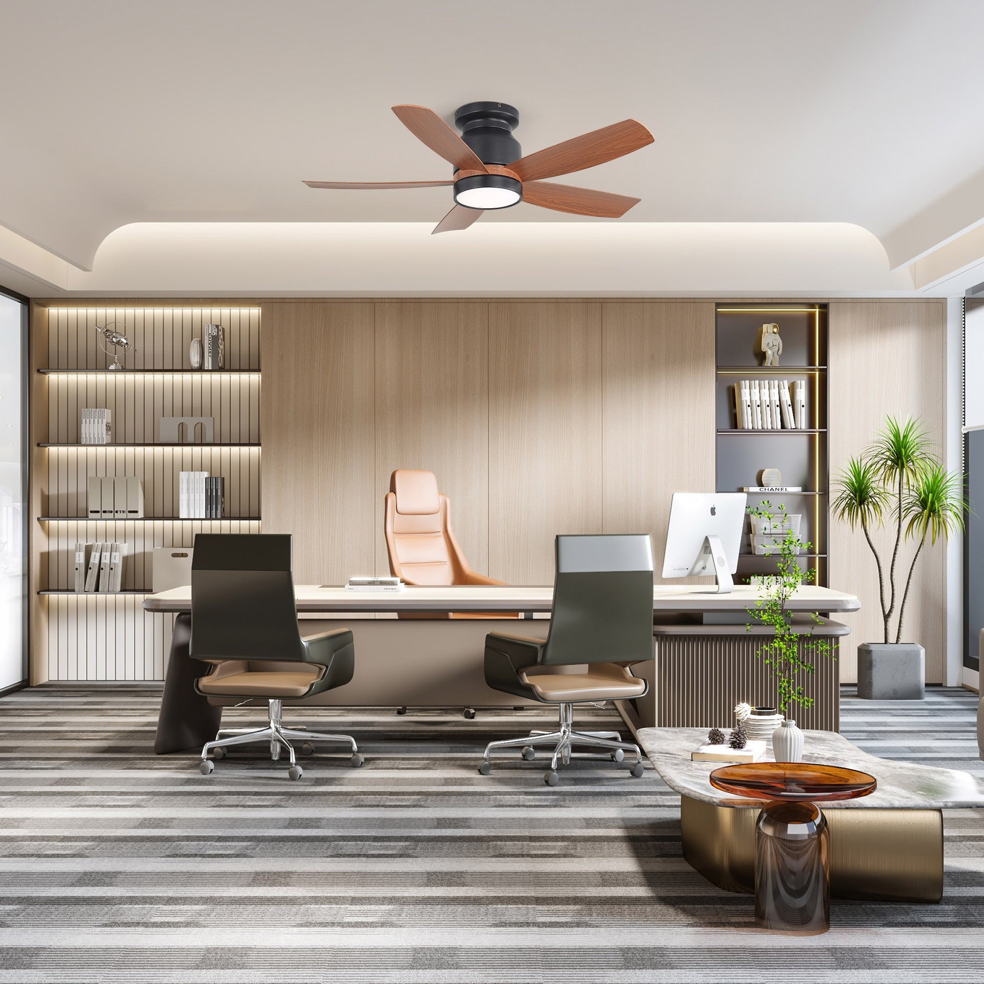 42 Inch Matte Black Ceiling Fan with LED Light and 6 Speed Remote Control Reversible DC Motor  for Bedroom Living Room