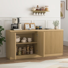 Buffet Cabinet with Storage, 62.60" Sideboard Cabinet with 4 Doors & Shelves, Wooden Kitchen Coffee Bar Credenza Storage for Living Room, Hallway Natural