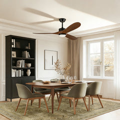 60" Ceiling Fan with LED Light Remote Control,Quiet DC Motor 6 Speed Levels,Adjust Height( 2 PCS Rod) Reversible Ceiling Fan, for Patio Living Room, Bedroom, Office,Indoor.(Matte Black +Wood)