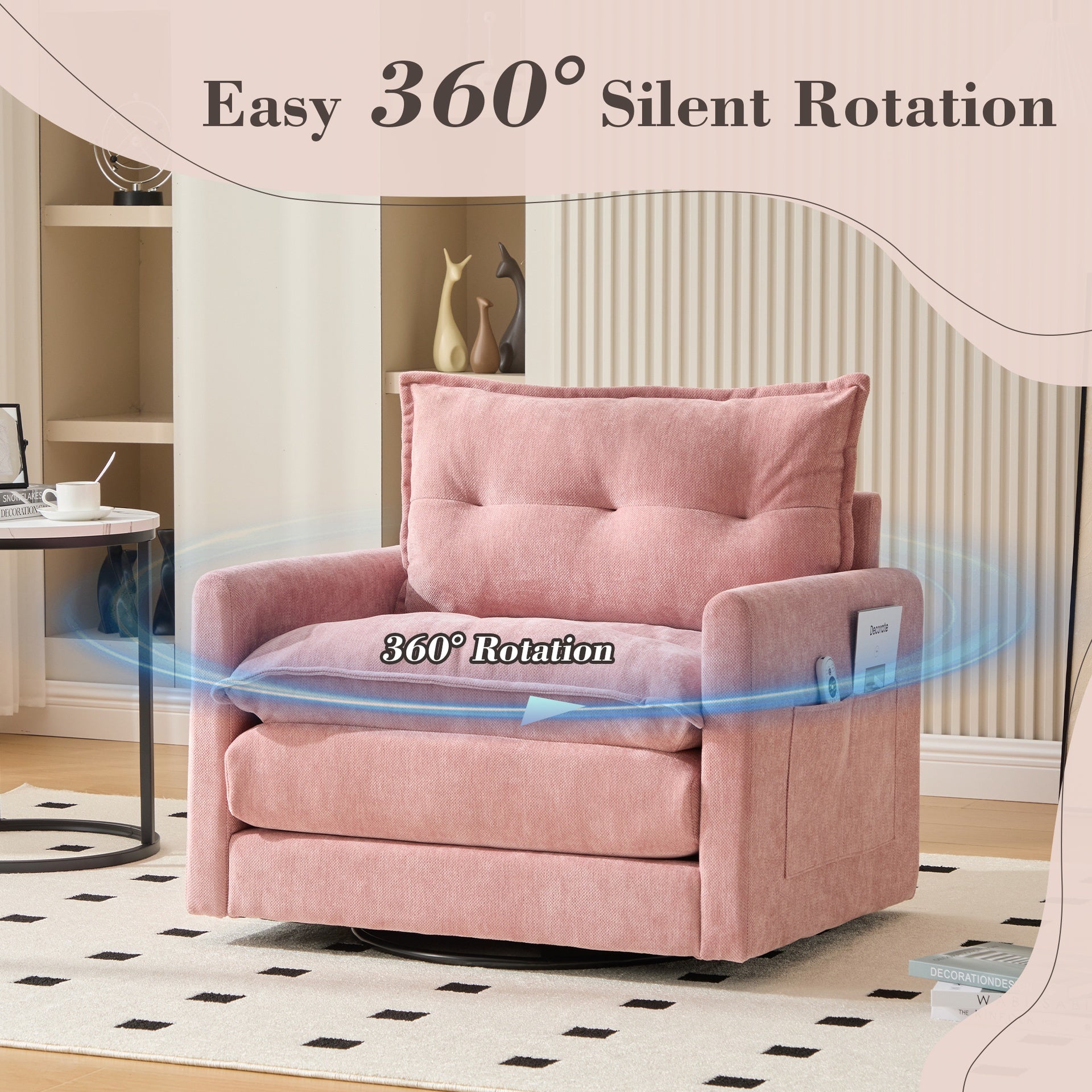 UNITED WE WIN Swivel Barrel Chair - Mid Century Modern Chair, Thick Padded Arm Chair with Solid Metal Base, Comfortable Single Sofa Chair, Swivel Accent Chair for Living Room Bedroom