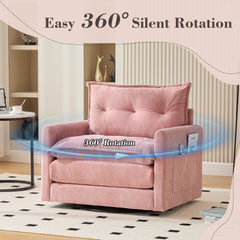 UNITED WE WIN Swivel Barrel Chair - Mid Century Modern Chair, Thick Padded Arm Chair with Solid Metal Base, Comfortable Single Sofa Chair, Swivel Accent Chair for Living Room Bedroom