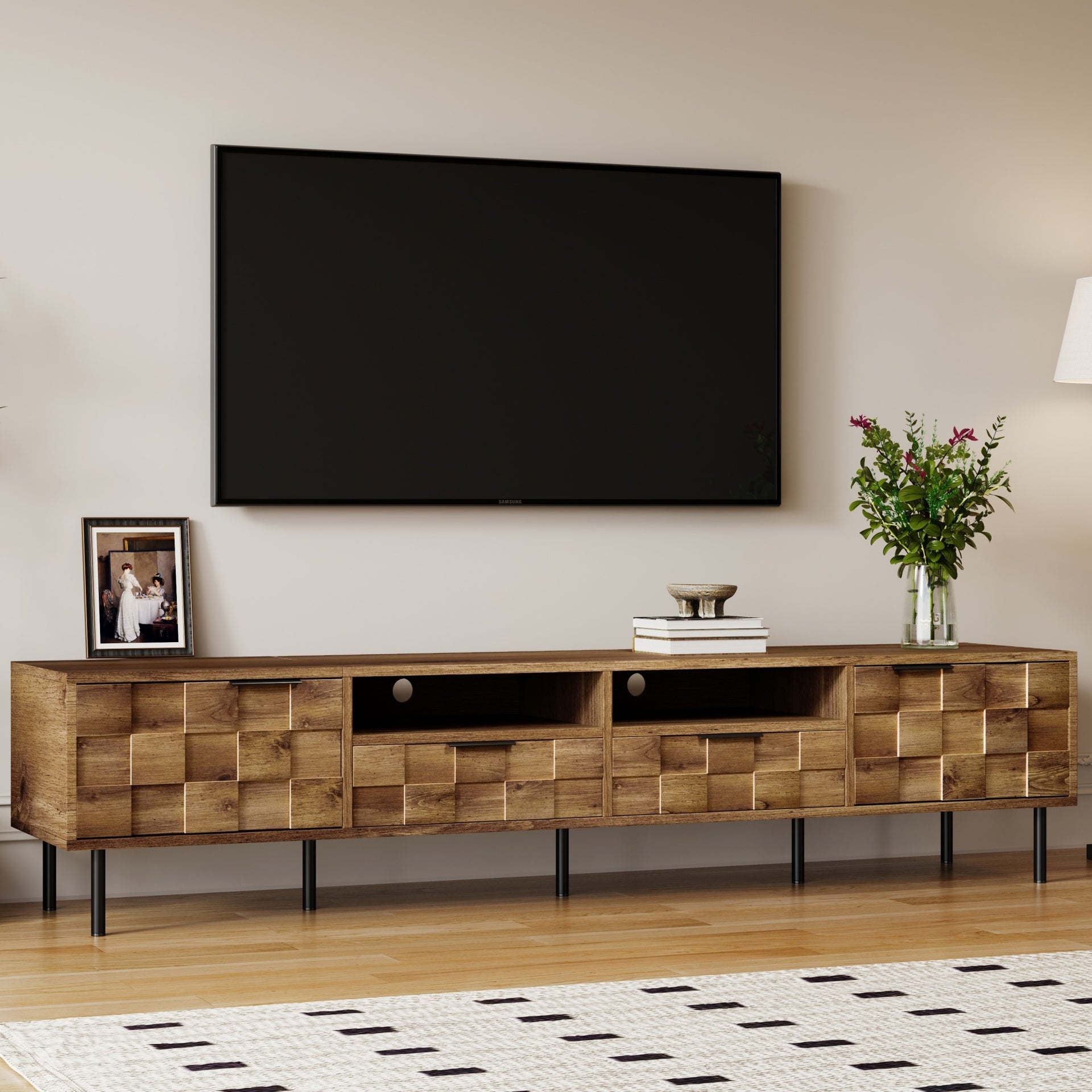 Mid Century TV Stand with 2 Drawers, Media Console Table for TVs up to 85'', Entertainment Center with Storage for Living room, Bedroom, Home Theatre