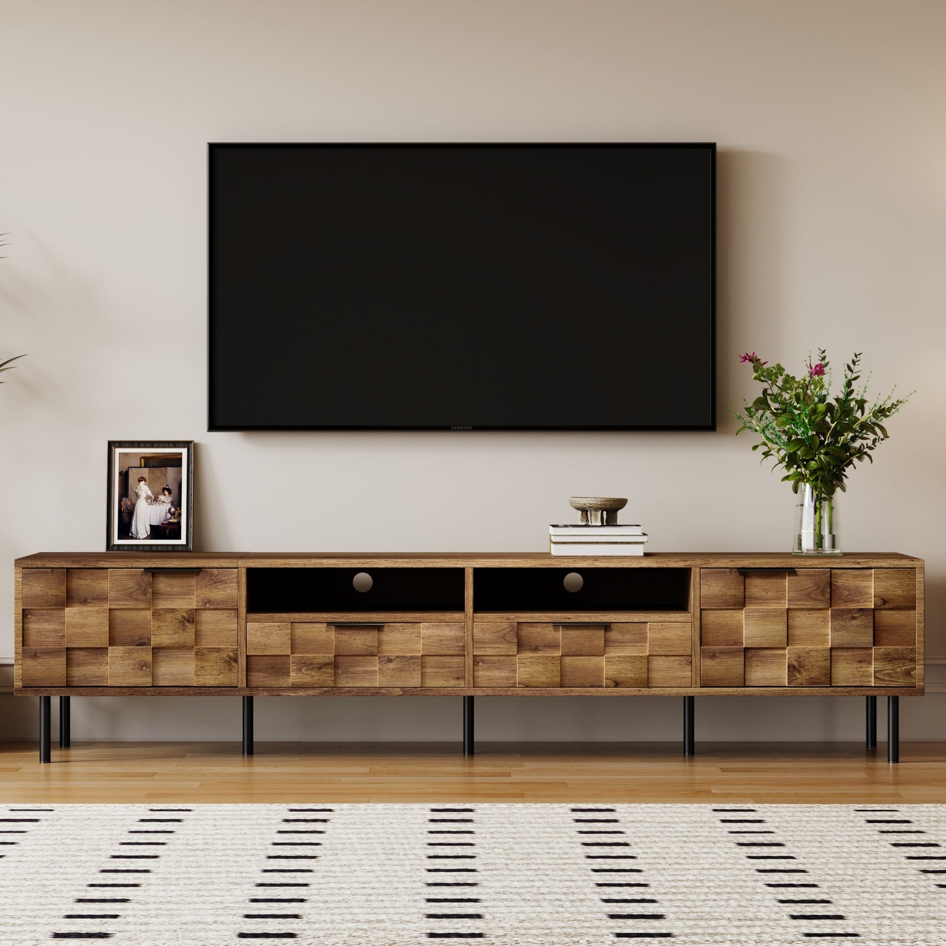 Mid Century TV Stand with 2 Drawers, Media Console Table for TVs up to 85'', Entertainment Center with Storage for Living room, Bedroom, Home Theatre
