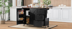 K&K 54.5" Farmhouse Kitchen Island with Power Outlet, Kitchen Storage Island  with Internal Storage Rack, Drop Leaf, Spice Rack, Rolling Kitchen Cart on Wheels, for Home, Kitchen and Dining Room,Black
