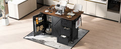 K&K 54.5" Farmhouse Kitchen Island with Power Outlet, Kitchen Storage Island  with Internal Storage Rack, Drop Leaf, Spice Rack, Rolling Kitchen Cart on Wheels, for Home, Kitchen and Dining Room,Black