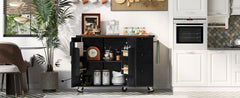 K&K 54.5" Farmhouse Kitchen Island with Power Outlet, Kitchen Storage Island  with Internal Storage Rack, Drop Leaf, Spice Rack, Rolling Kitchen Cart on Wheels, for Home, Kitchen and Dining Room,Black