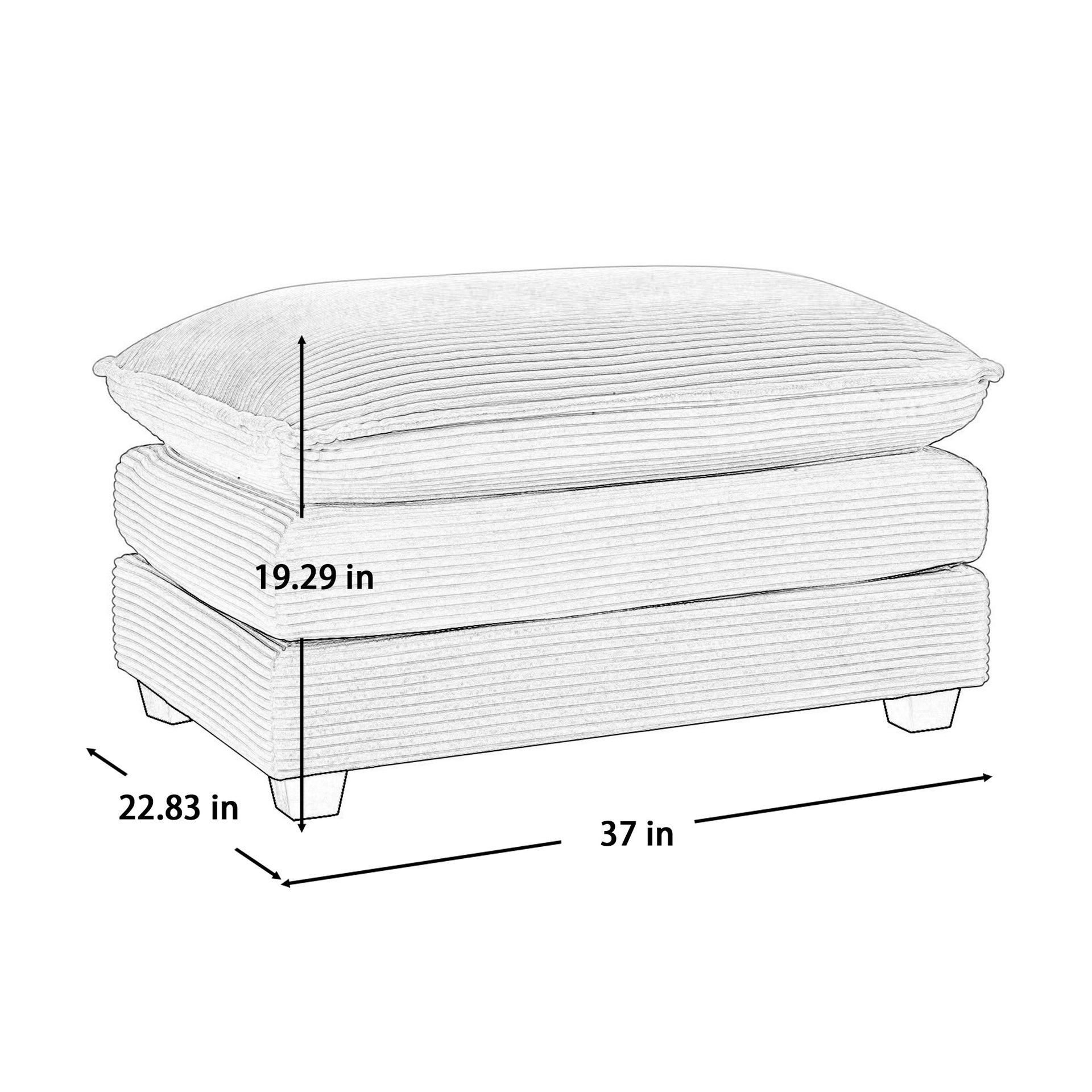 Ottoman Footstool in Corduroy Fabric, Can be Used with 2 Seater Sofas, 3 Seater Sofas and 4 Seater Sofas,Grey Corduroy Fabric