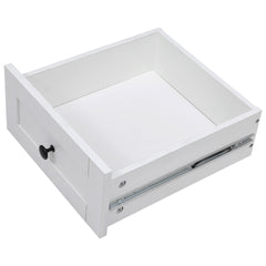 K&K 46.5'' Farmhouse Kitchen Island with Drape of Beads, Power Outlet, Rolling Kitchen Cart on Wheels with Drop Leaf, 3 Doors , 3 Drawers and Internal Iron Shelf, for Kitchen, Dining Room, White