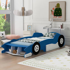 Twin Size Race Car-Shaped Platform Bed with Wheels,Blue(OLD SKU:WF311965AAC)