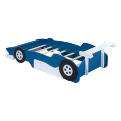 Twin Size Race Car-Shaped Platform Bed with Wheels,Blue(OLD SKU:WF311965AAC)
