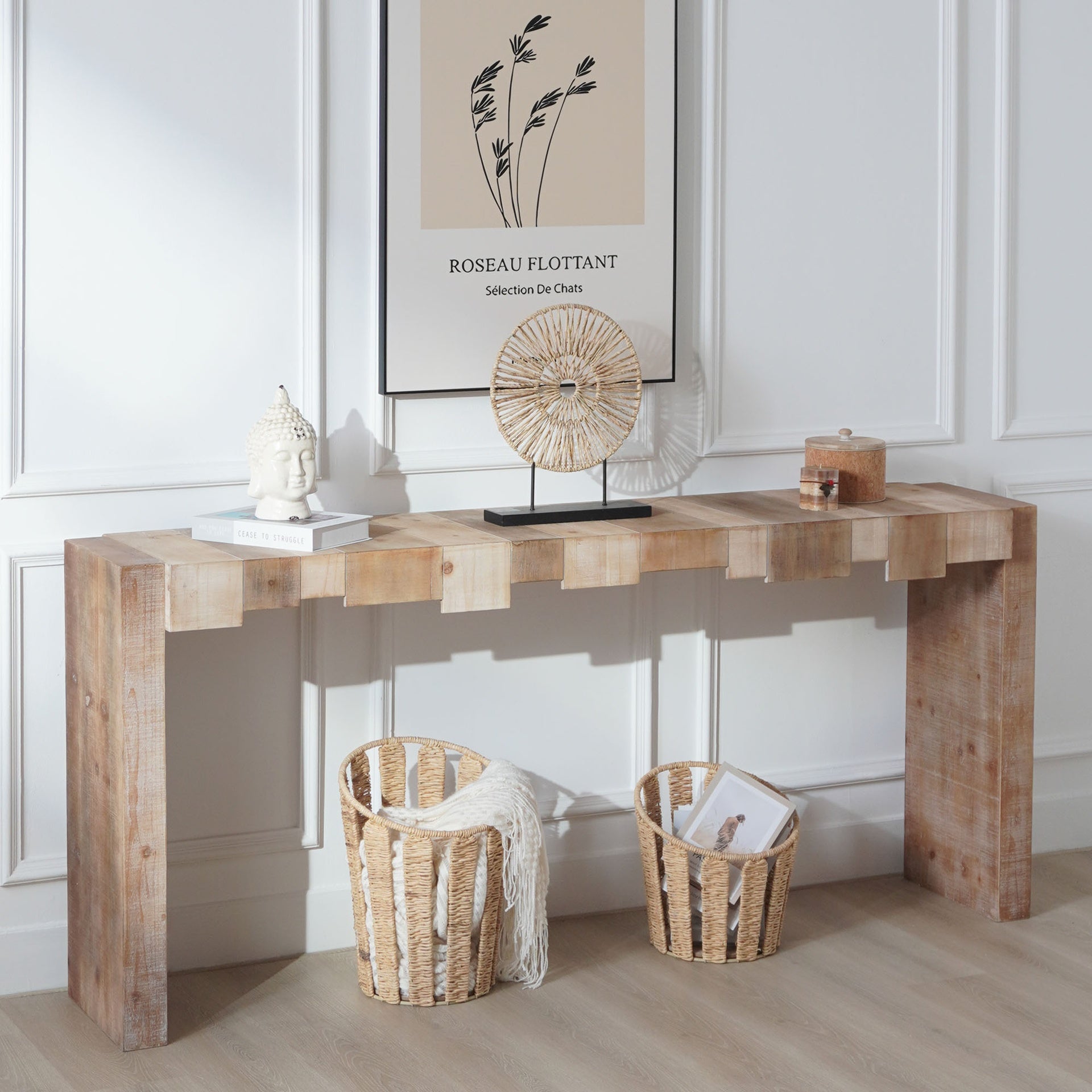 Modern Rustic Console Table - 71" Entryway Table with Sculpted Block Design - Narrow Sofa Table for Hallway, Living Room, or Foyer