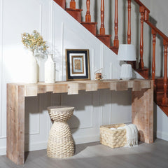 Modern Rustic Console Table - 71" Entryway Table with Sculpted Block Design - Narrow Sofa Table for Hallway, Living Room, or Foyer