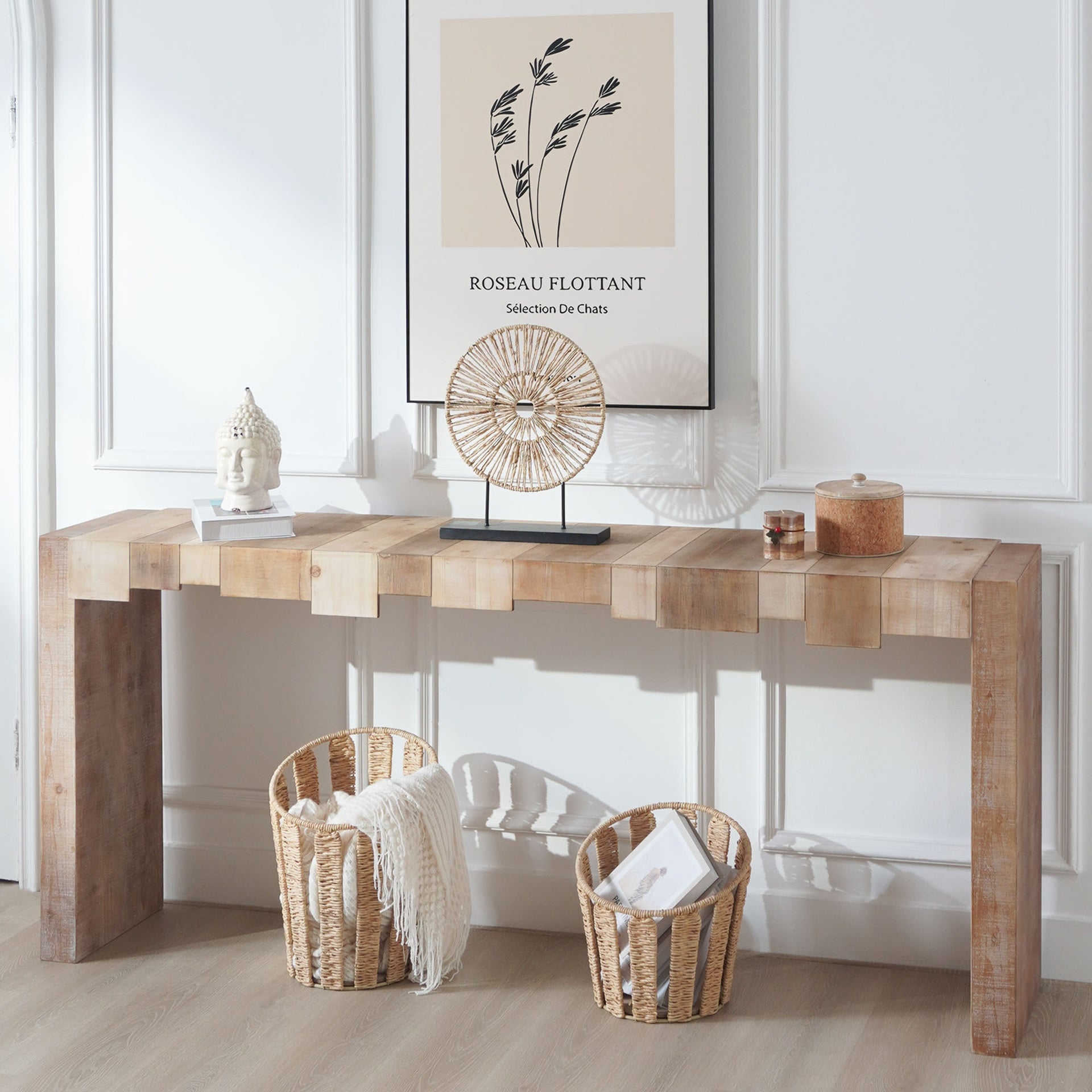 Modern Rustic Console Table - 71" Entryway Table with Sculpted Block Design - Narrow Sofa Table for Hallway, Living Room, or Foyer