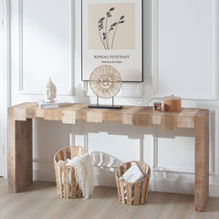 Modern Rustic Console Table - 71" Entryway Table with Sculpted Block Design - Narrow Sofa Table for Hallway, Living Room, or Foyer