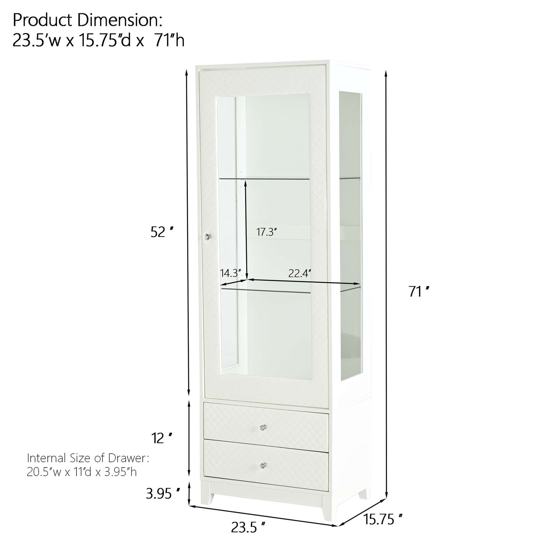 71'' Freestanding Upholstered Display Cabinet, Upholstered Glass Door Cabinet with Ceiling Light,Wine Cabinet with Adjustable Shelves, for Livingroom, Kitchen, Bar & Dining Room - White