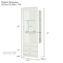 71'' Freestanding Upholstered Display Cabinet, Upholstered Glass Door Cabinet with Ceiling Light,Wine Cabinet with Adjustable Shelves, for Livingroom, Kitchen, Bar & Dining Room - White