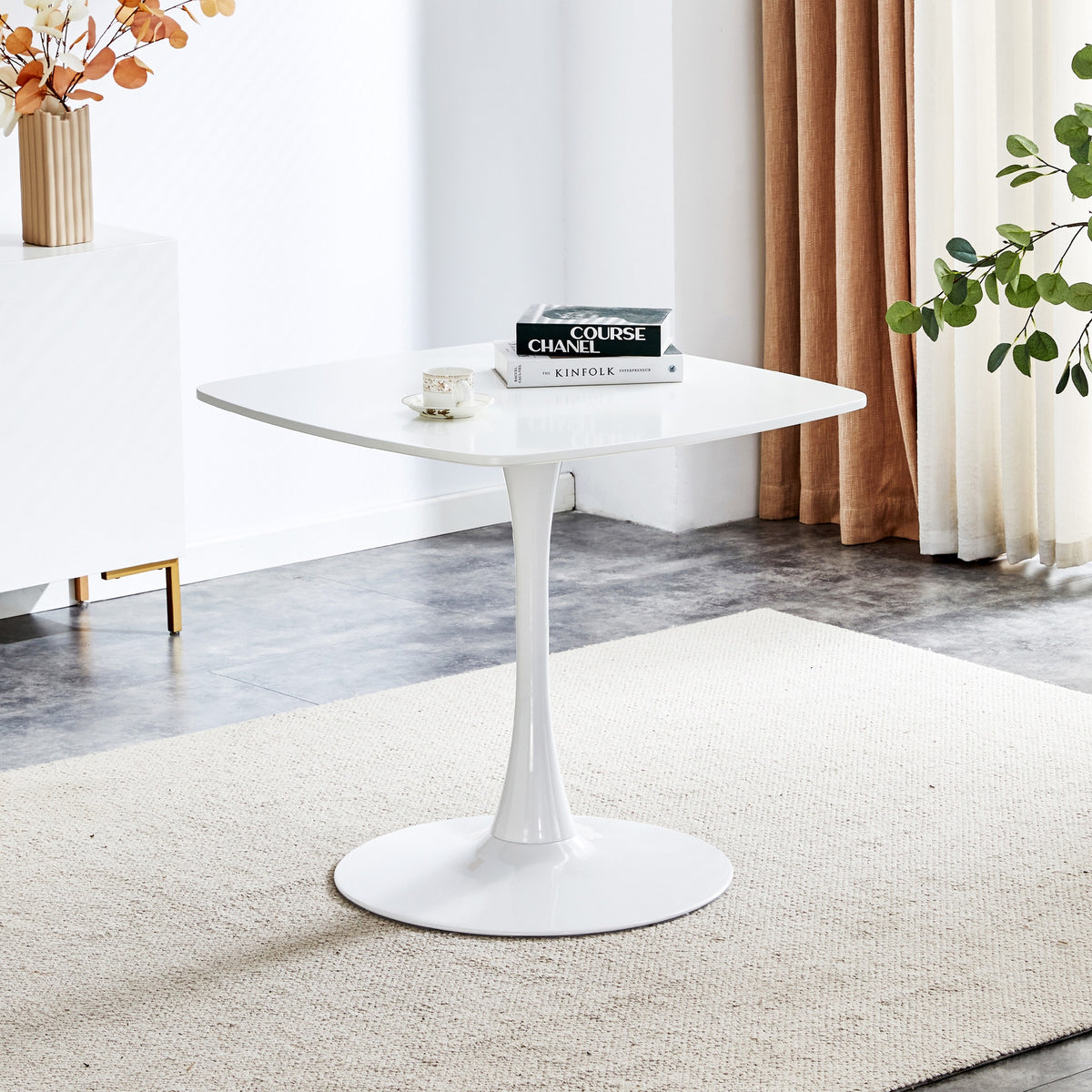 31.5 Inch White Square Dining Table for 2-4 Person, Mid-Century Modern Tulip Table with Sturdy Metal Pedestal Base, 0.71" Thickened MDF Tabletop for Small Space, Apartment, Kitchen, Bistro & Office