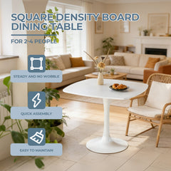 31.5 Inch White Square Dining Table for 2-4 Person, Mid-Century Modern Tulip Table with Sturdy Metal Pedestal Base, 0.71" Thickened MDF Tabletop for Small Space, Apartment, Kitchen, Bistro & Office
