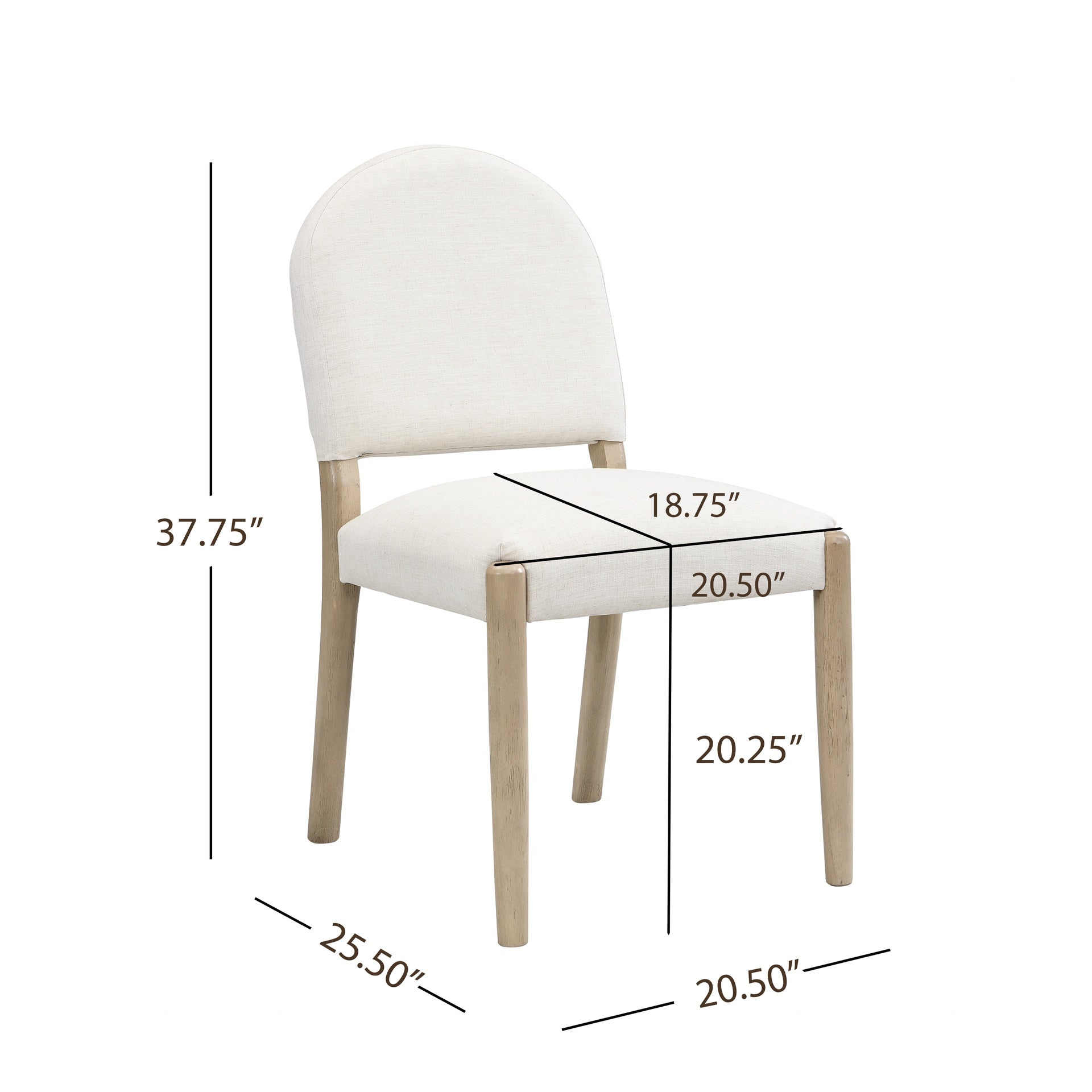 Dining Chairs with Back Mid Century Fabric Upholstered Armless Dining Room Side Chairs Set of 2-Light Ash+Beige
