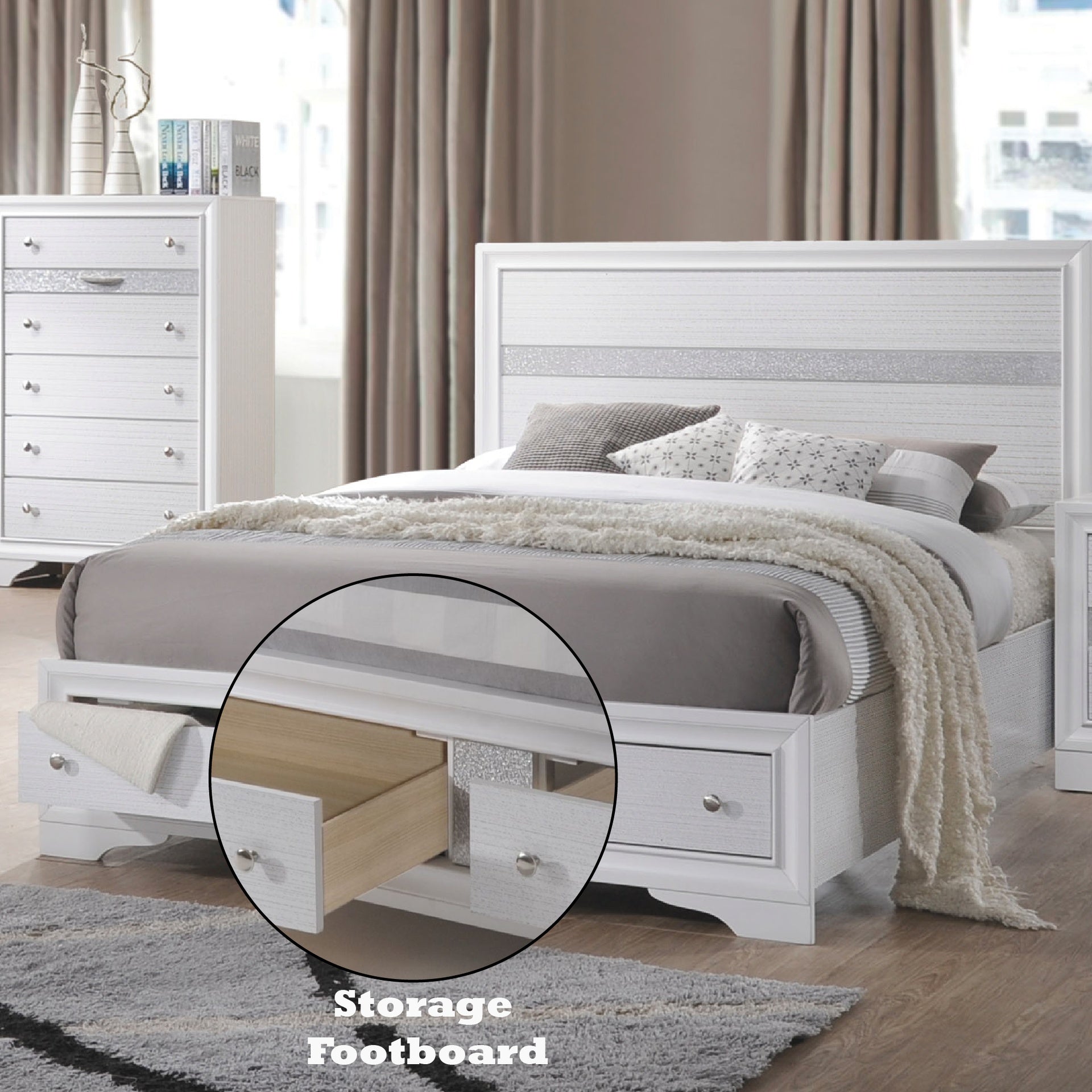 Naima White Finish Queen Bed W/Storage