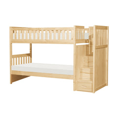 Twin Over Twin Bunk Bed Reversible Storage Step Drawers Natural Pine Finish Guard Rails Wooden Bedroom Furniture 1pc