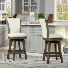 Henry 27" Armless Swivel Counter Height Bar Stool, Natural White Linen