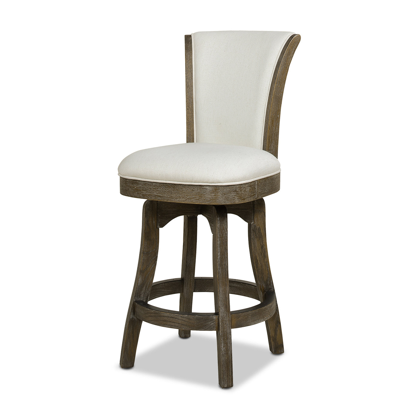 Henry 27" Armless Swivel Counter Height Bar Stool, Natural White Linen