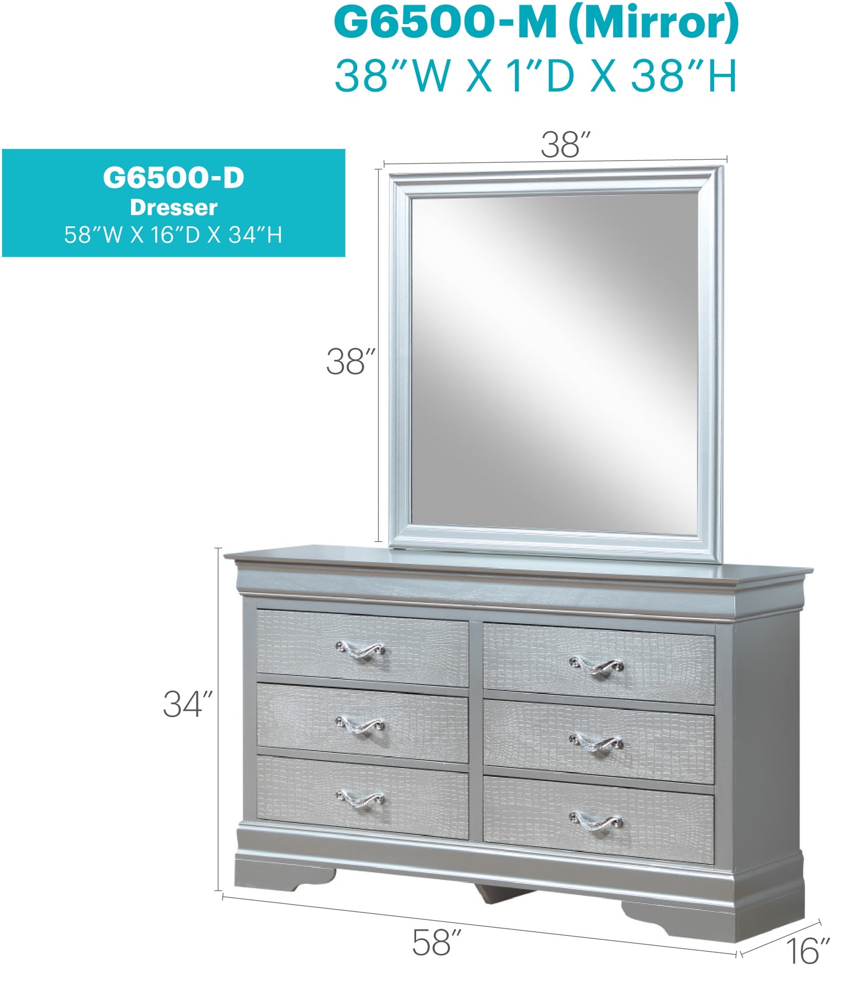 Lorana G6500-D Dresser , Silver Champagne