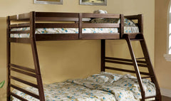 Modern Transitional Bunk Bed Twin Over Full With Attached Ladder And Two Large Drawers For storage Made Of Solid Wood Dark Walnut