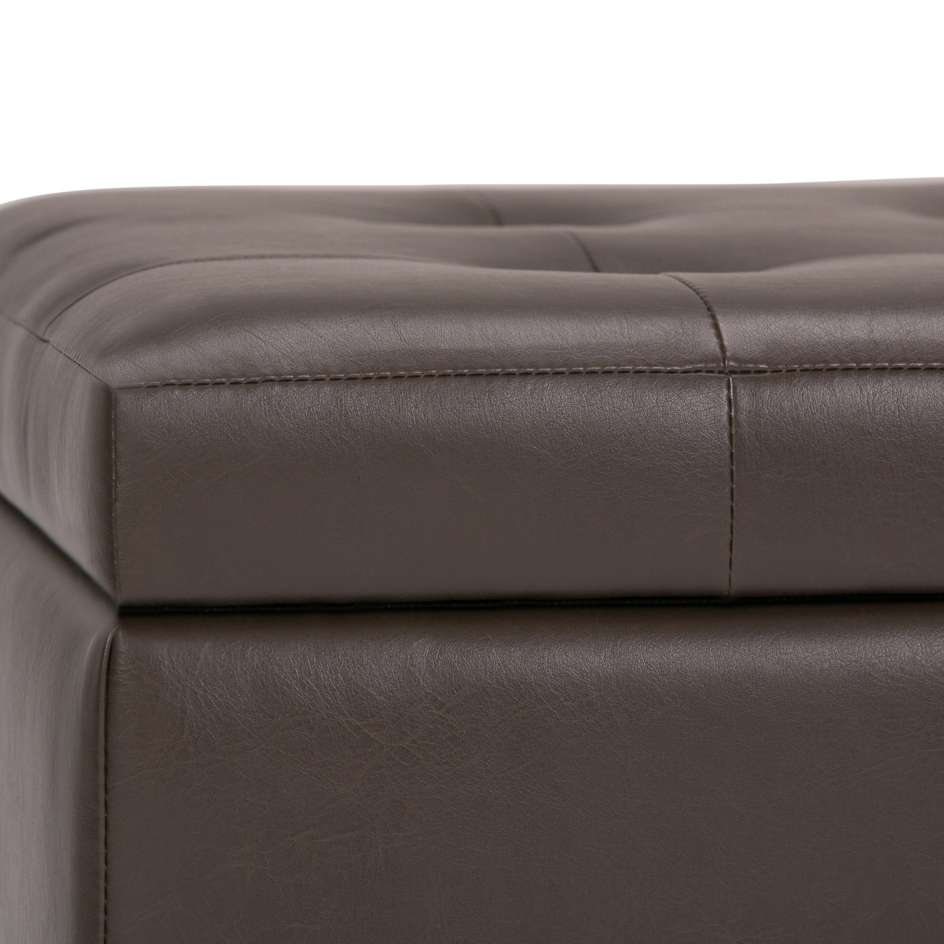 Cosmopolitan 34 inch Wide Storage Ottoman in Chocolate Brown Vegan Leather