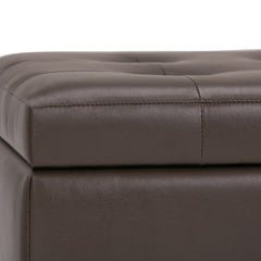 Cosmopolitan 34 inch Wide Storage Ottoman in Chocolate Brown Vegan Leather