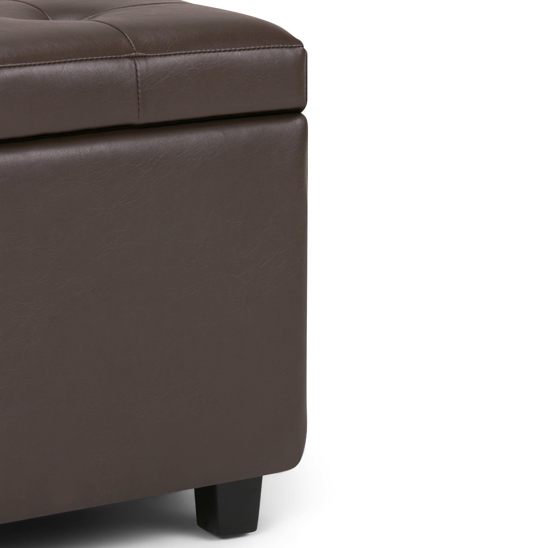 Cosmopolitan 34 inch Wide Storage Ottoman in Chocolate Brown Vegan Leather
