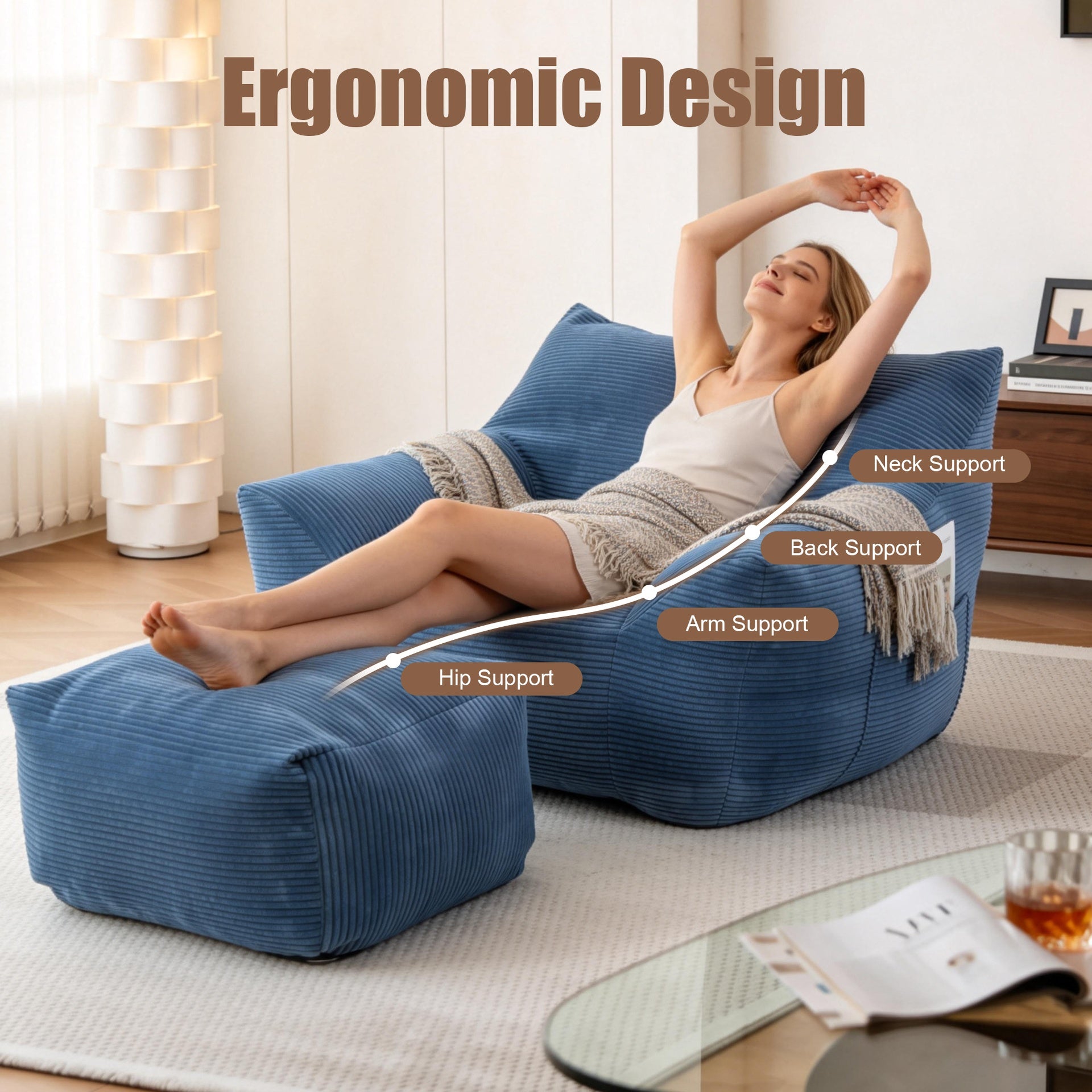 Bean Bag Chair for Adults, Oversized Comfy Beanbag Living Room Lazy Sofa for Bedroom & Dorm