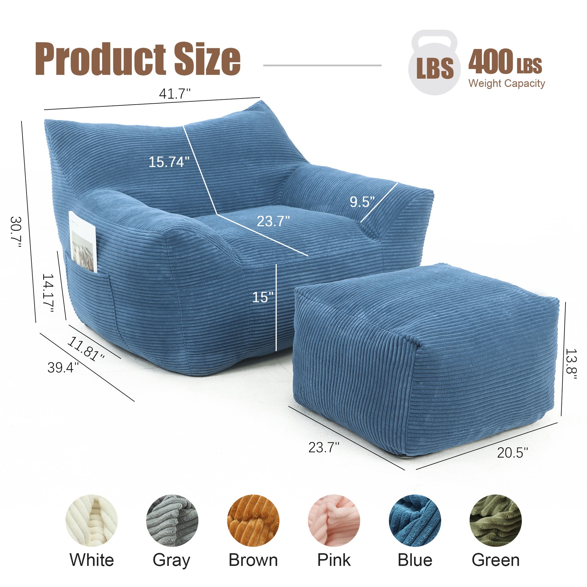 Bean Bag Chair for Adults, Oversized Comfy Beanbag Living Room Lazy Sofa for Bedroom & Dorm